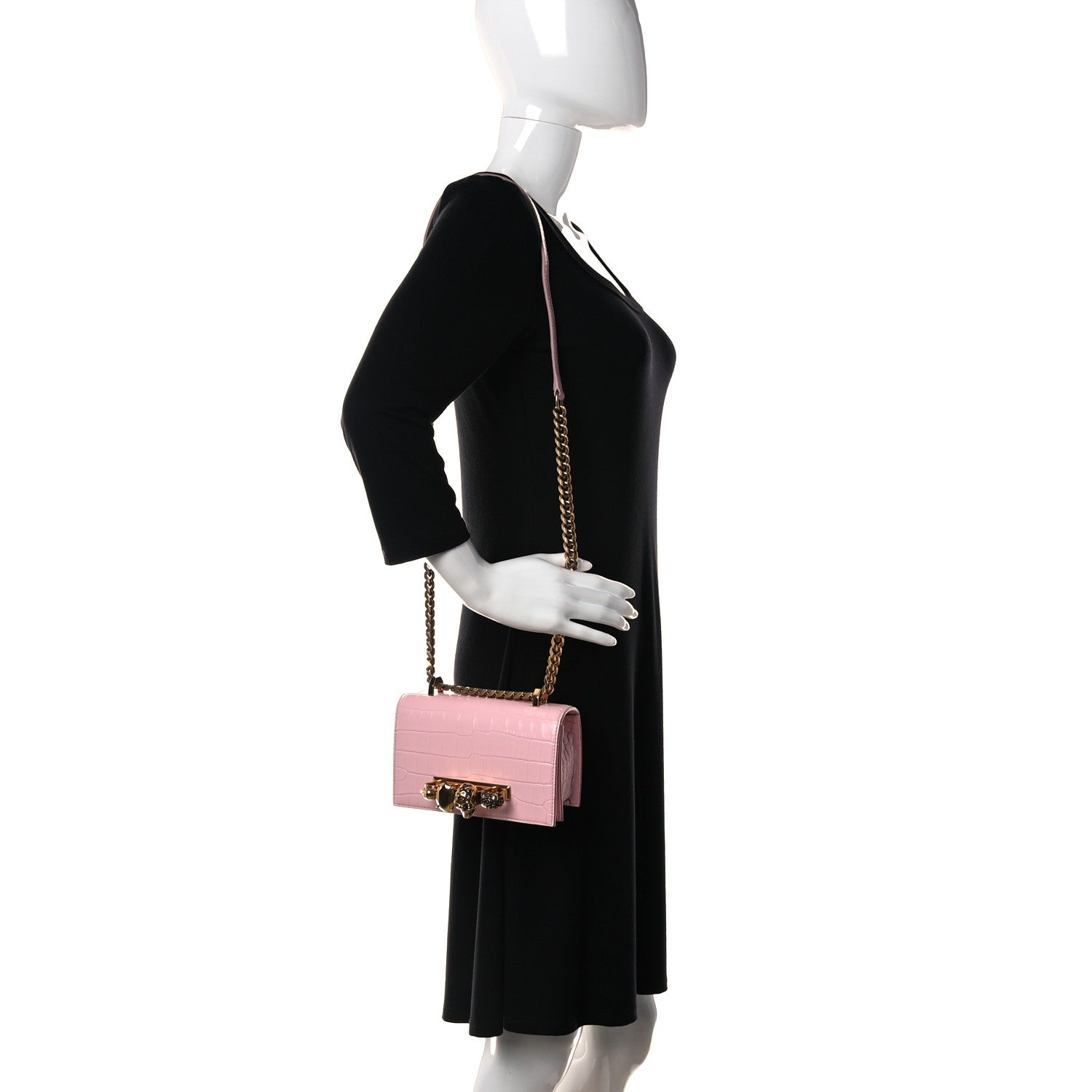 Alexander McQueen Calfskin Crocodile Embossed Knuckle Shoulder Bag Light Pink 2 of 10