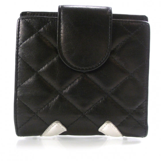 Calfskin Quilted Cambon Bi-Fold Wallet Black White