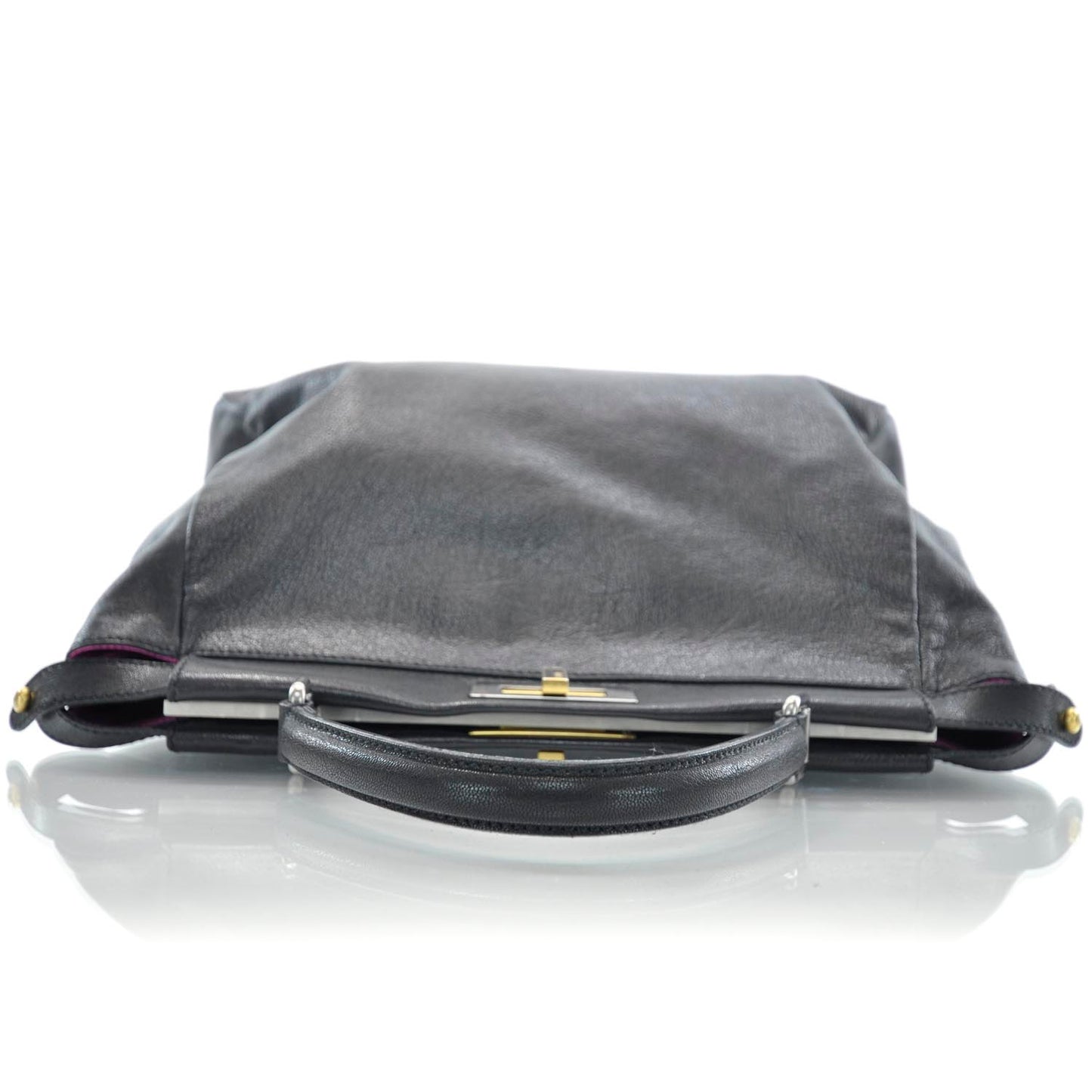 Goatskin Large Peekaboo Iconic Satchel Black Lampone