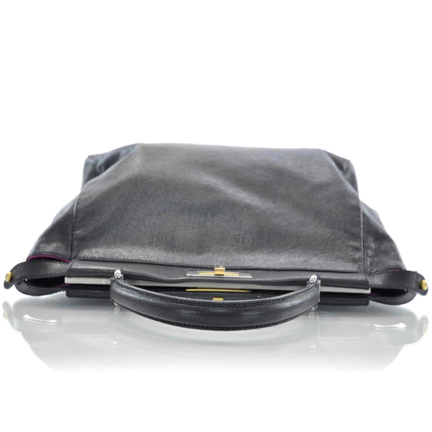 Fendi Goatskin Large Peekaboo Iconic Satchel Black Lampone 5 of 12