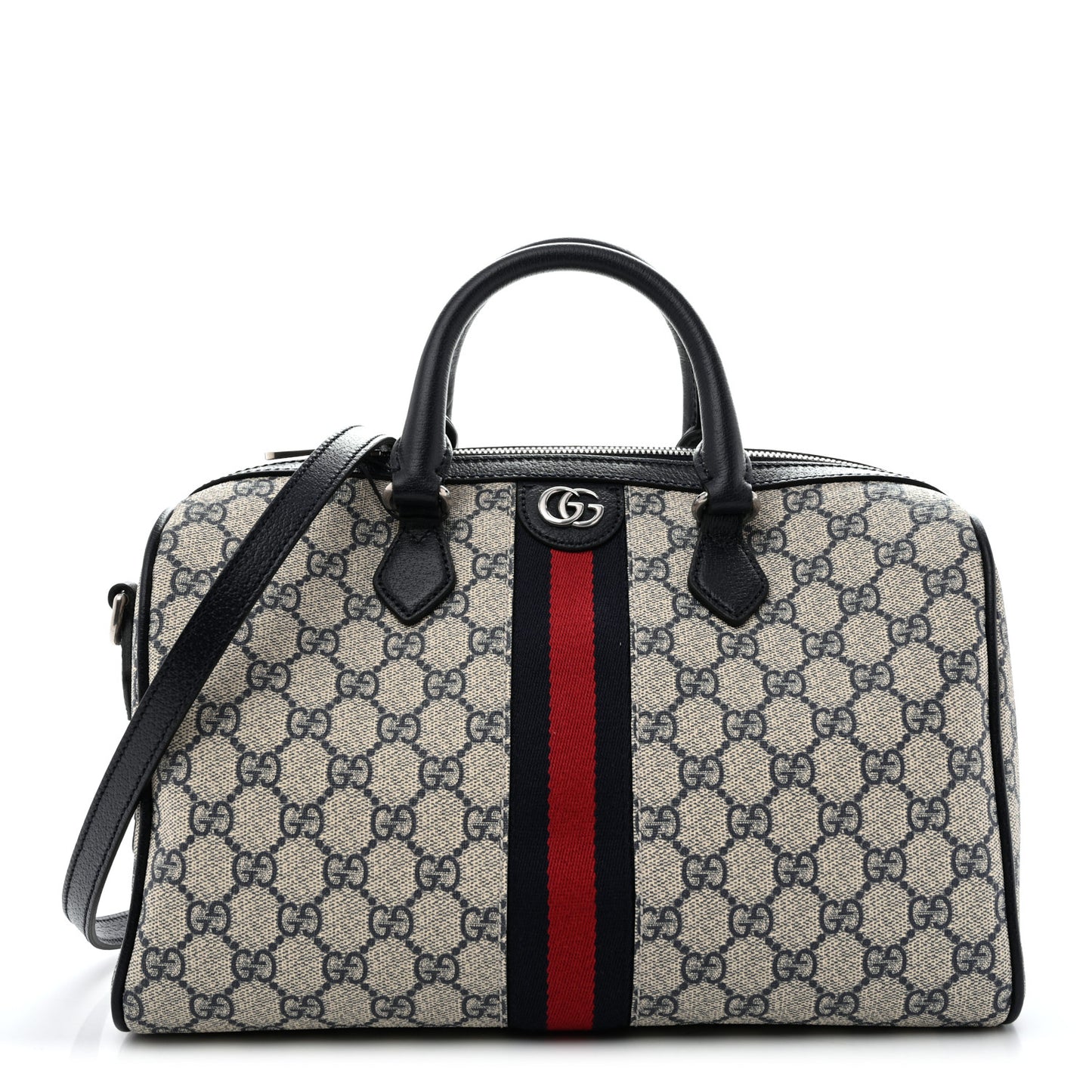 GG Supreme Monogram Web Medium Ophidia Top Handle Bag Beige Blue