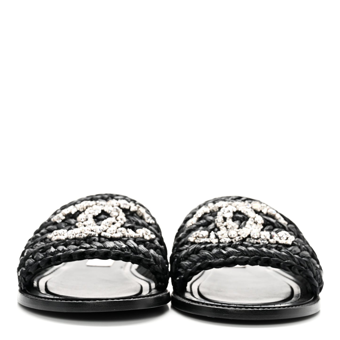 Raffia Crystal CC Mules Sandals 39 Black