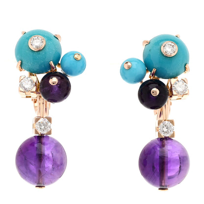 Cartier 18K Pink Gold Diamond Amethyst Turquoise Delices de Goa Drop Earrings 1 of 4