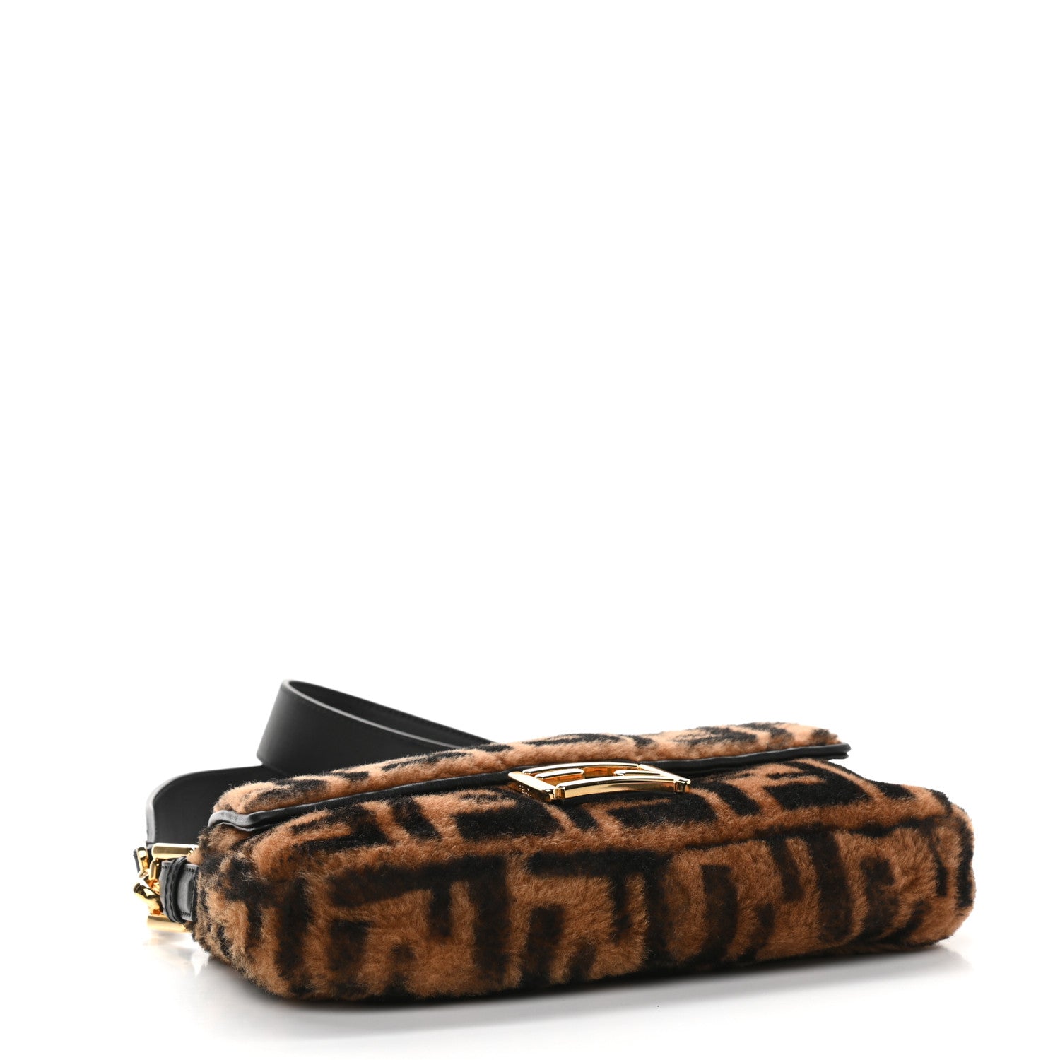 Fendi Shearling Vitello Dolce Macro FF 1974 Baguette Tobacco Black 4 of 9