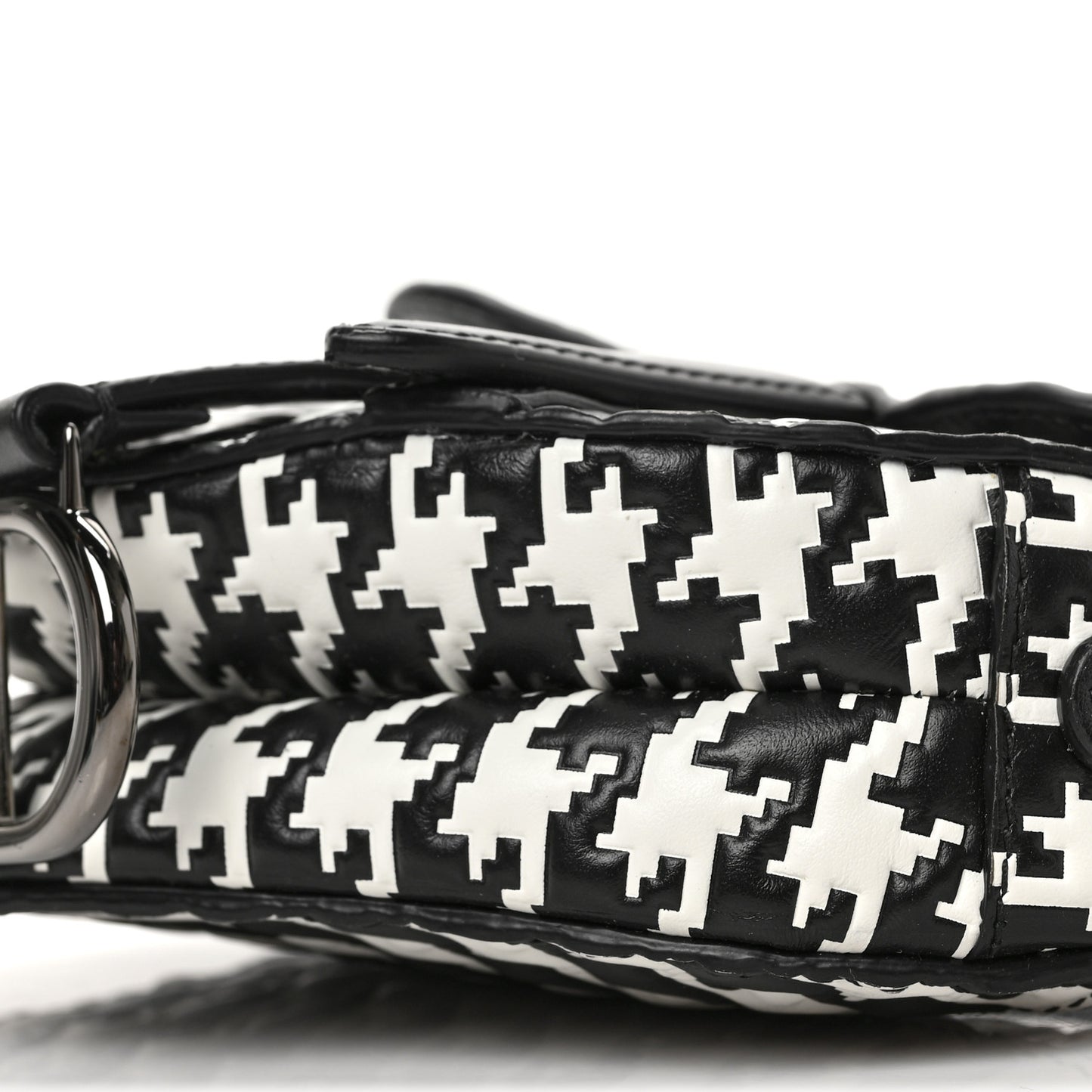 Calfskin Macro Houndstooth Embossed Micro Saddle Bag Black White