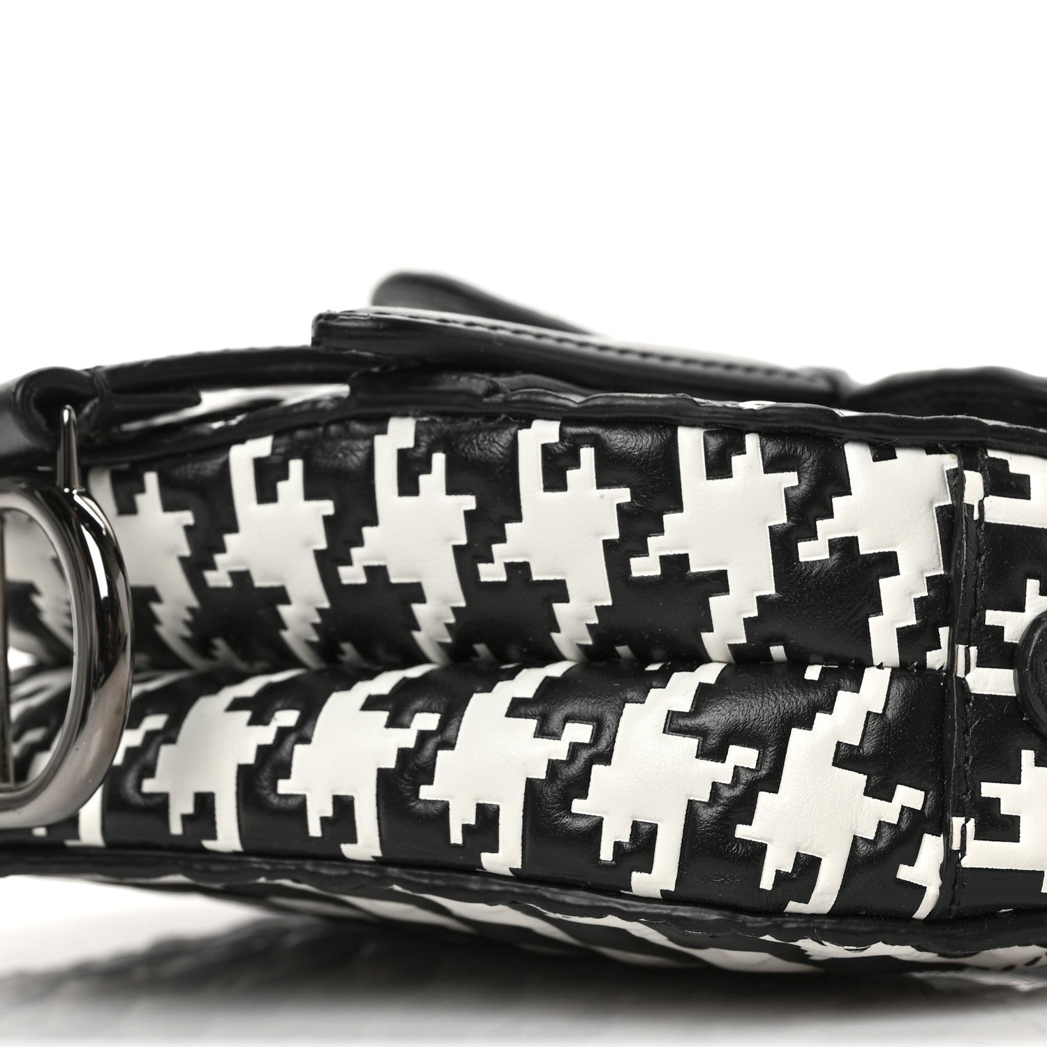 Christian Dior Calfskin Macro Houndstooth Embossed Micro Saddle Bag Black White 8 of 8