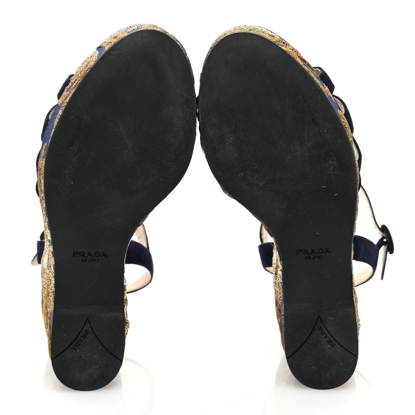 Suede Brocade Wedge Sandals 40 Blue Gold