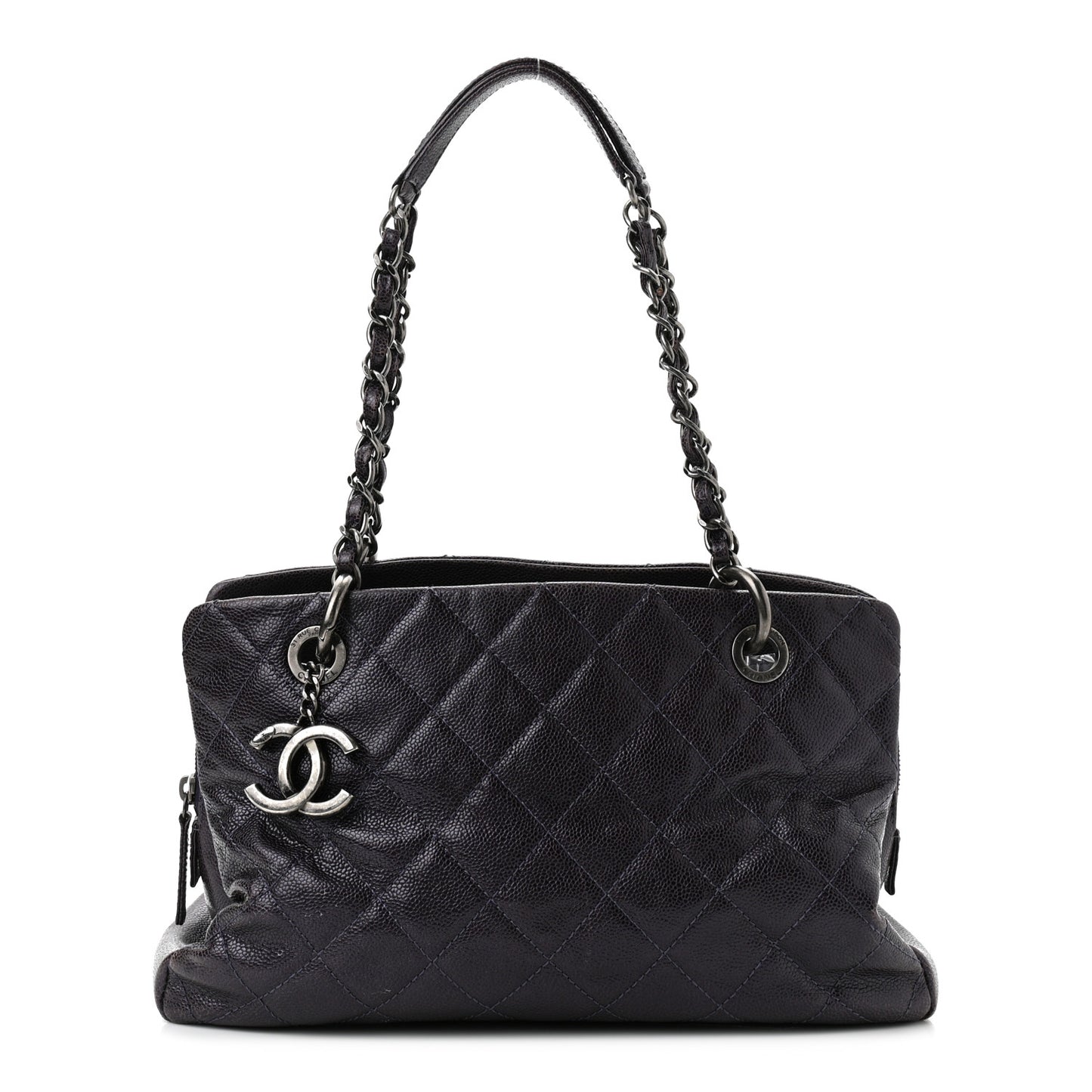 Iridescent Caviar Quilted Chic Shopping Tote Purple