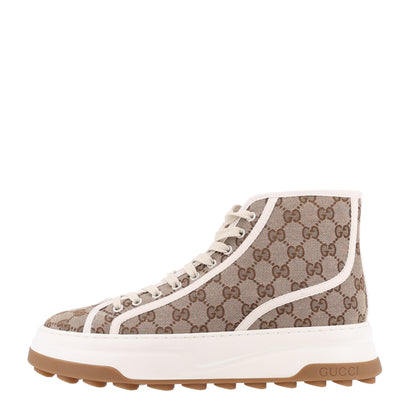 Gucci GG Monogram Mens 1977 Tennis High Top Platform 55mm Sneakers 9 Beige Ebony Mystic White 1 of 10