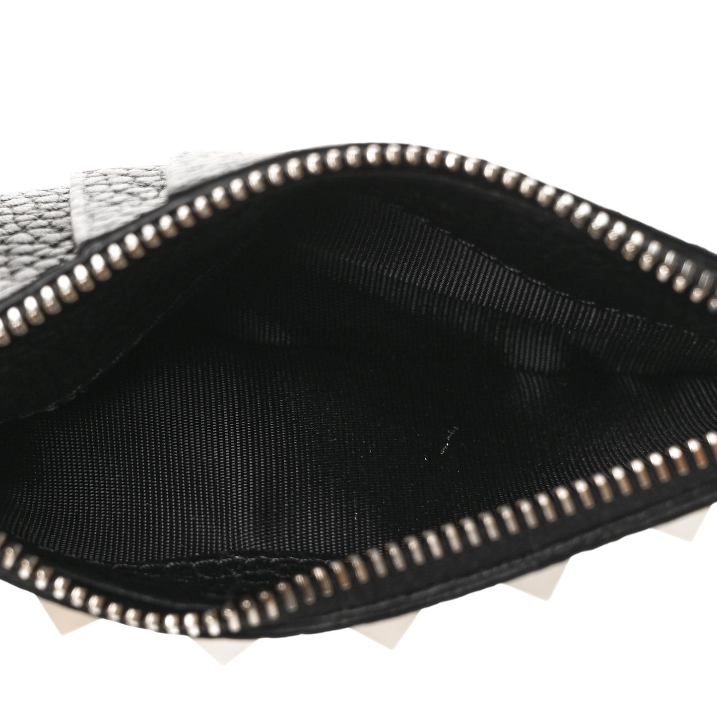 Pebbled Calfskin Rockstud Coin Case Card Holder Black