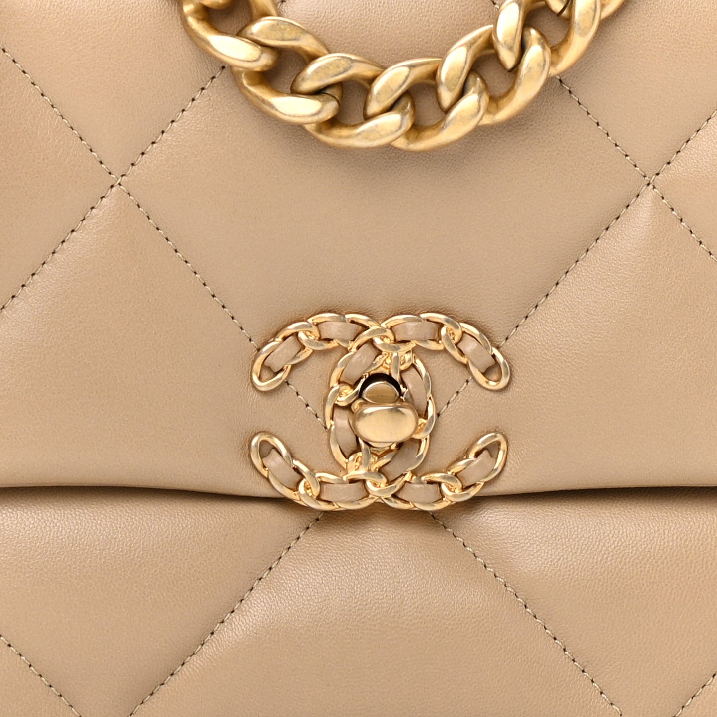 Lambskin Quilted Medium Chanel 19 Flap Dark Beige