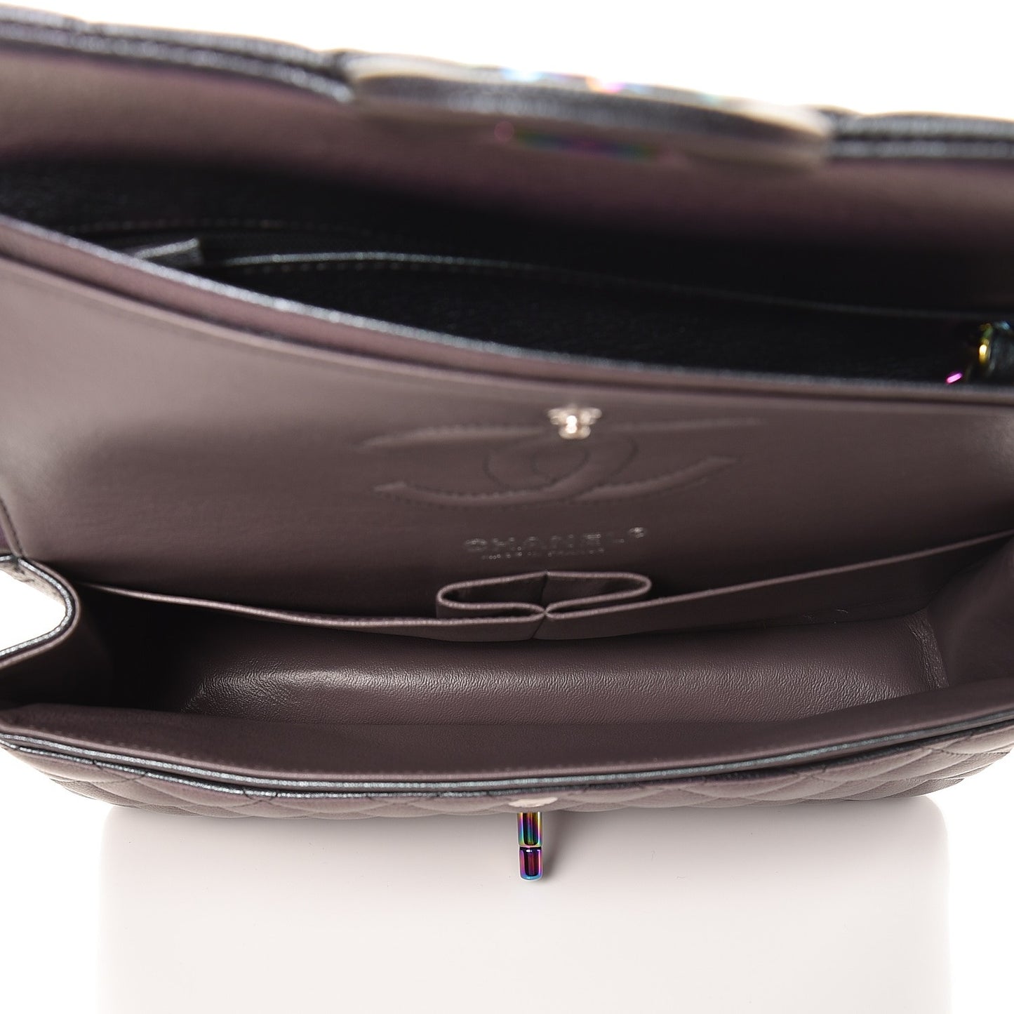 Iridescent Goatskin Quilted Medium Double Flap Purple