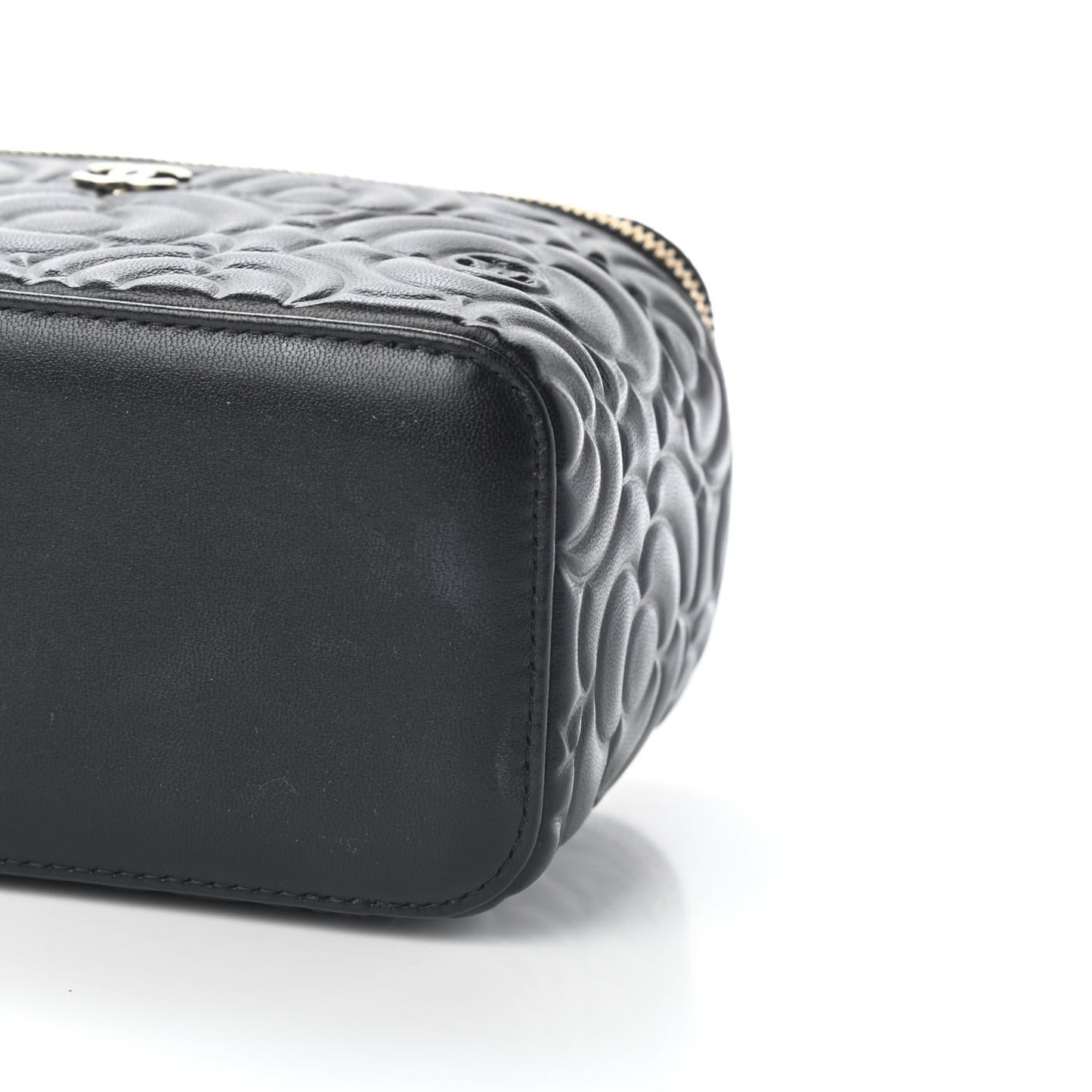 Lambskin Camellia Embossed Small Vanity Case With Chain Black