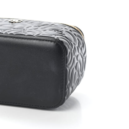 Chanel Lambskin Camellia Embossed Small Vanity Case With Chain Black 9 of 9