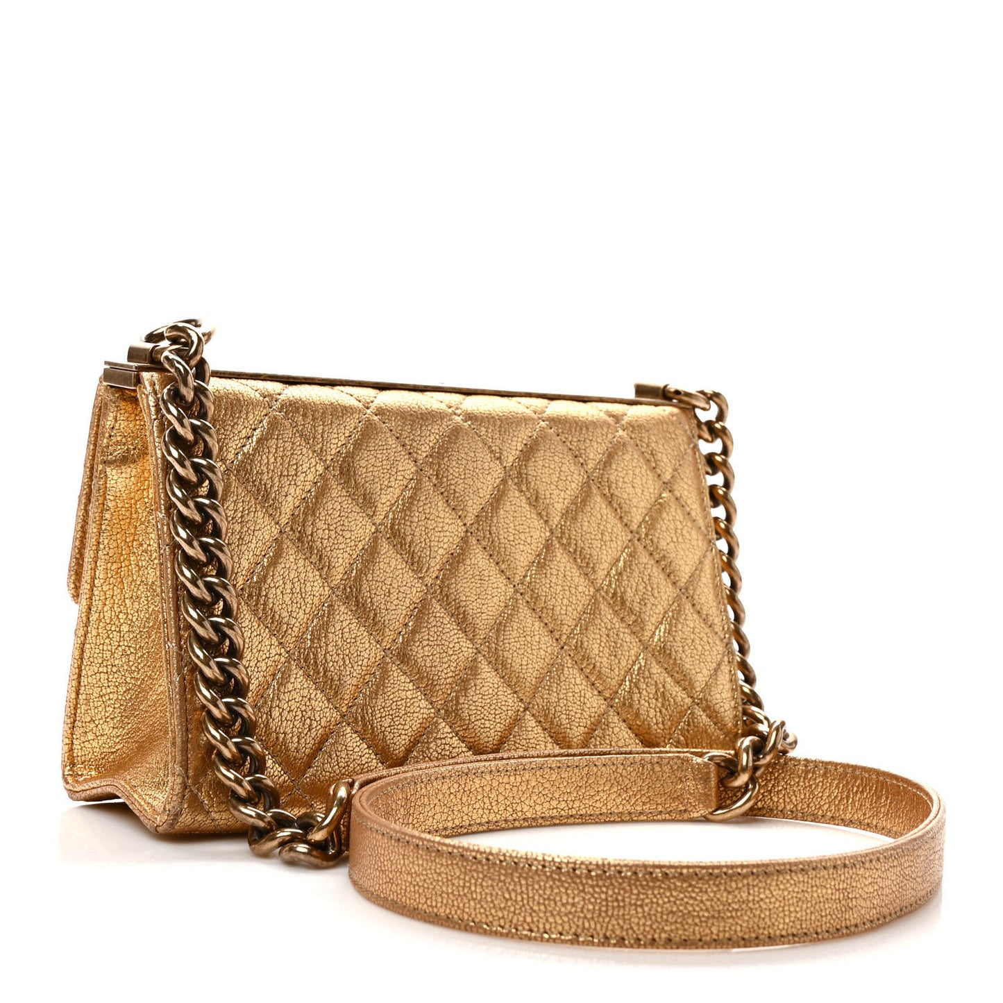 Metallic Goatskin Quilted Rita Flap Gold