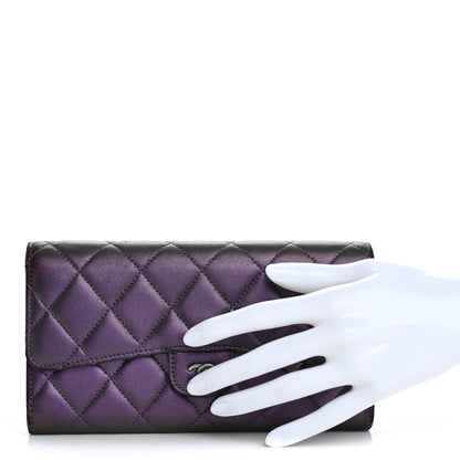 Chanel Iridescent Lambskin Quilted Large Gusset Flap Wallet Purple 2 of 16