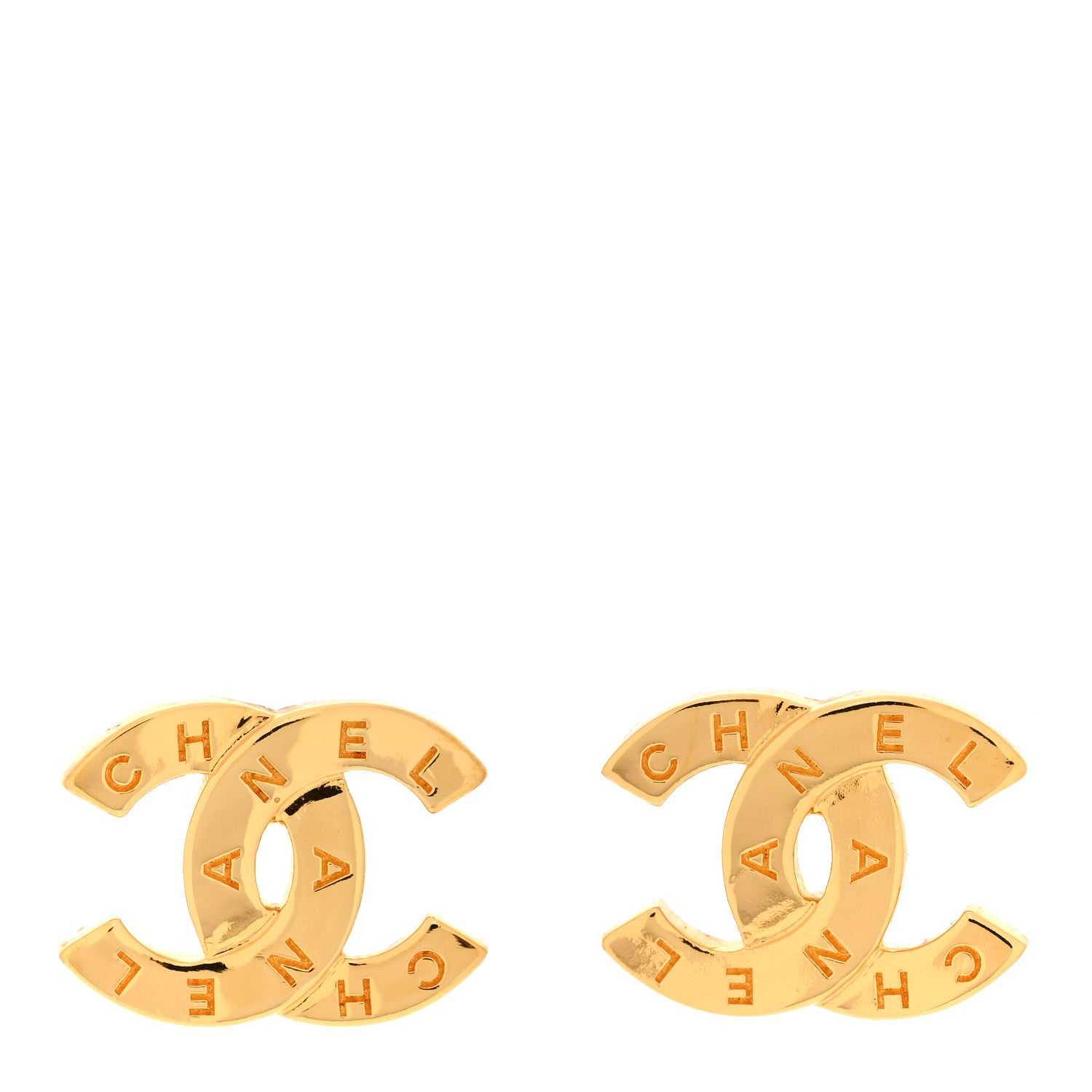 Chanel Metal CC Paris Button Stud Earrings Gold 1 of 5