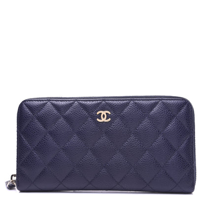 Chanel Caviar Quilted Large Gusset Zip Around Wallet Navy 1 of 12