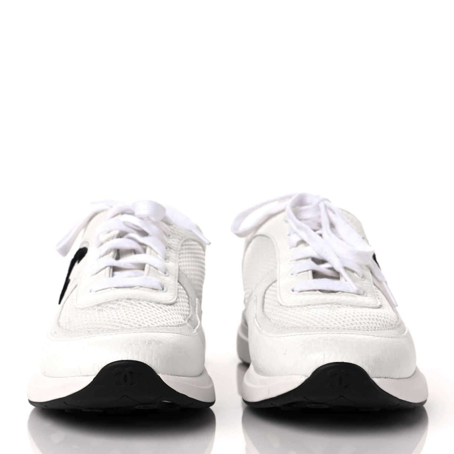 Chanel Mesh Suede Calfskin Grained Calfskin Womens CC Sneakers 40 White Black 2 of 7