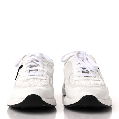 Chanel Mesh Suede Calfskin Grained Calfskin Womens CC Sneakers 40 White Black 2 of 7
