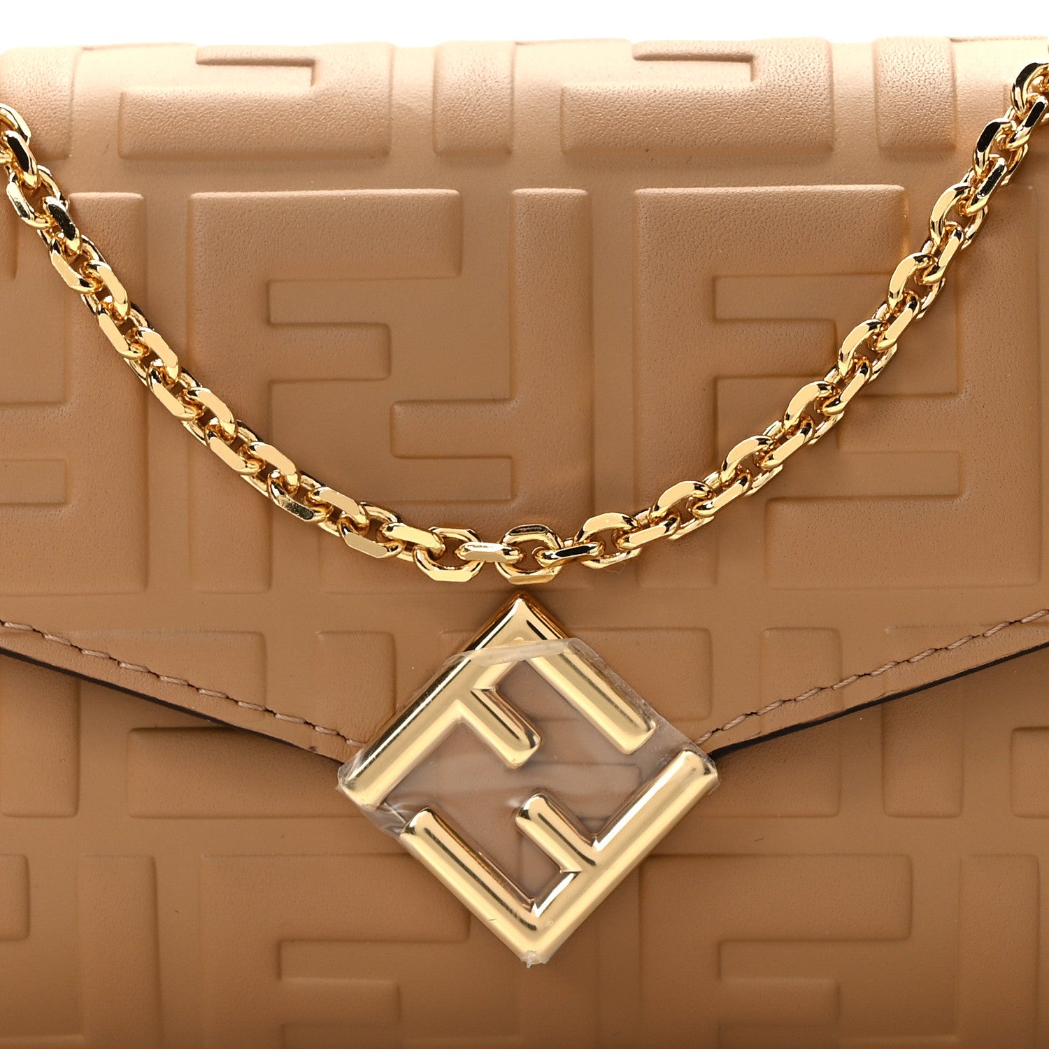 Fendi Vitello Soft F is Fendi Bi-Color FF 1974 Embossed Continental Envelope Wallet On Chain Miele Scuro 8 of 10