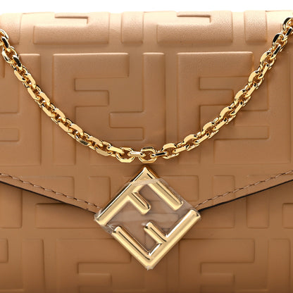 Fendi Vitello Soft F is Fendi Bi-Color FF 1974 Embossed Continental Envelope Wallet On Chain Miele Scuro 8 of 10