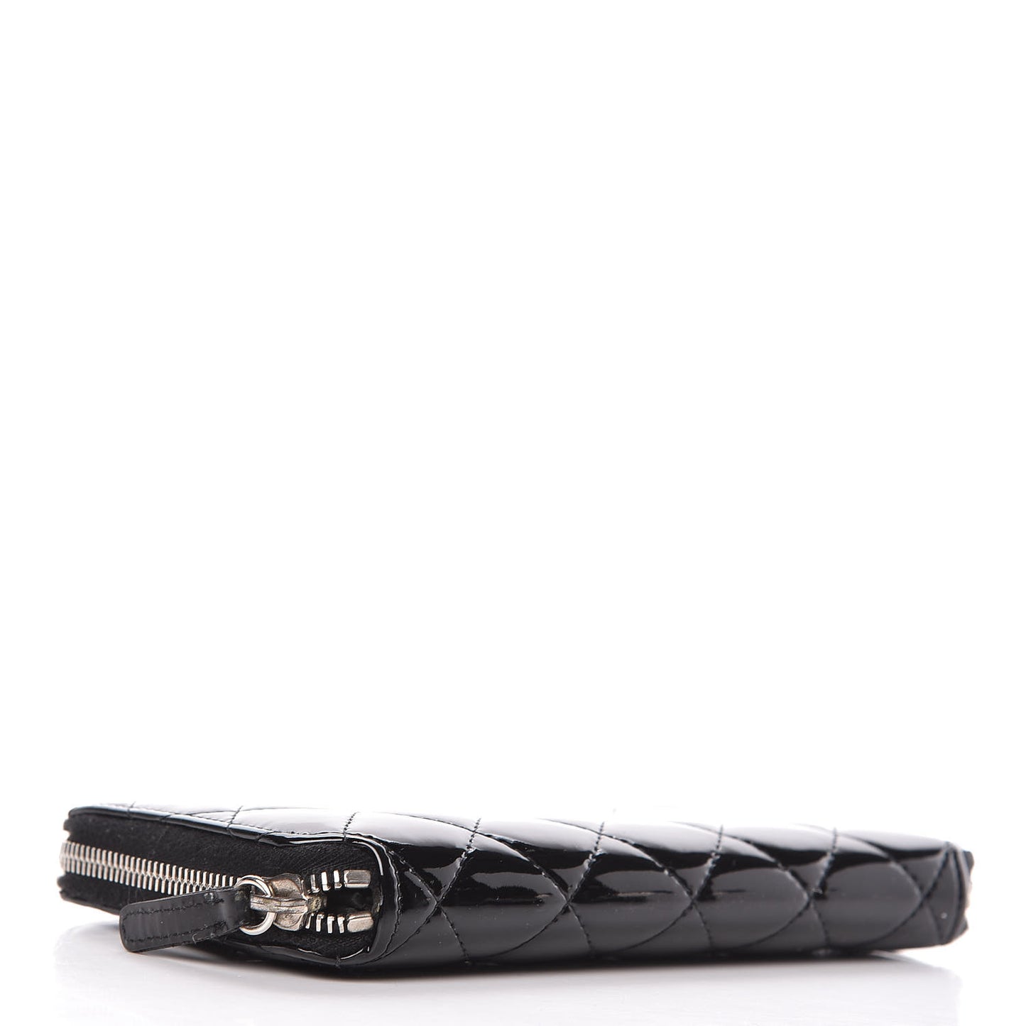 Patent Quilted Zip Around Wallet Black