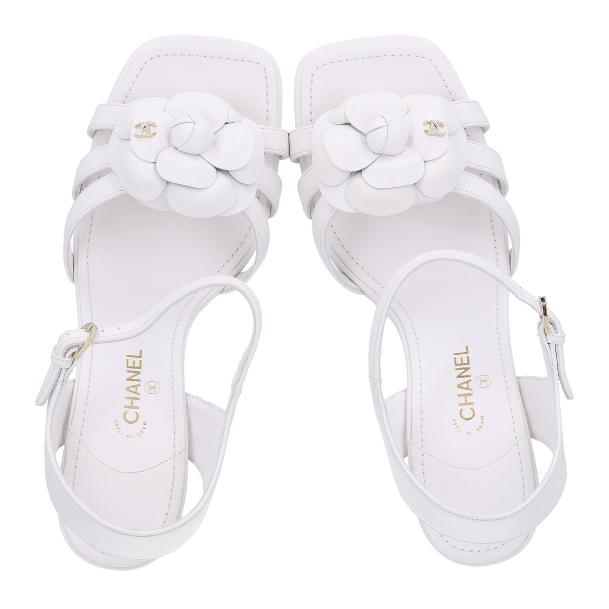 Lambskin Camellia Sandals 39 White