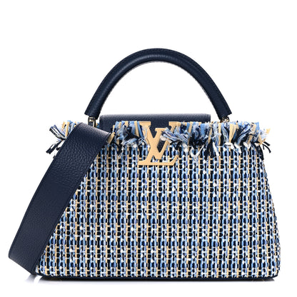 Louis Vuitton Tweed Raffia Calfskin Capucines MM Multicolor Navy 1 of 8