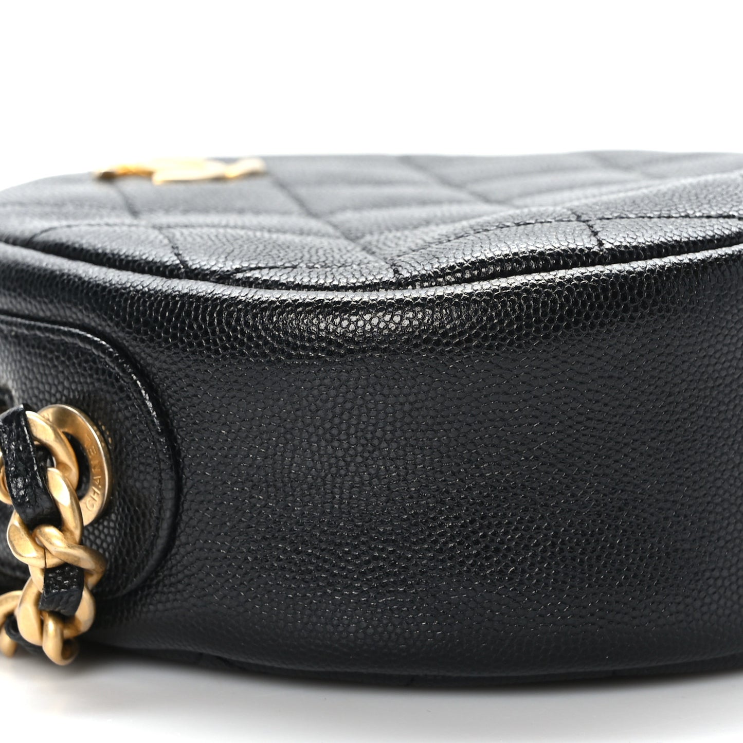 Caviar Quilted Small Round Bag With Chain Black
