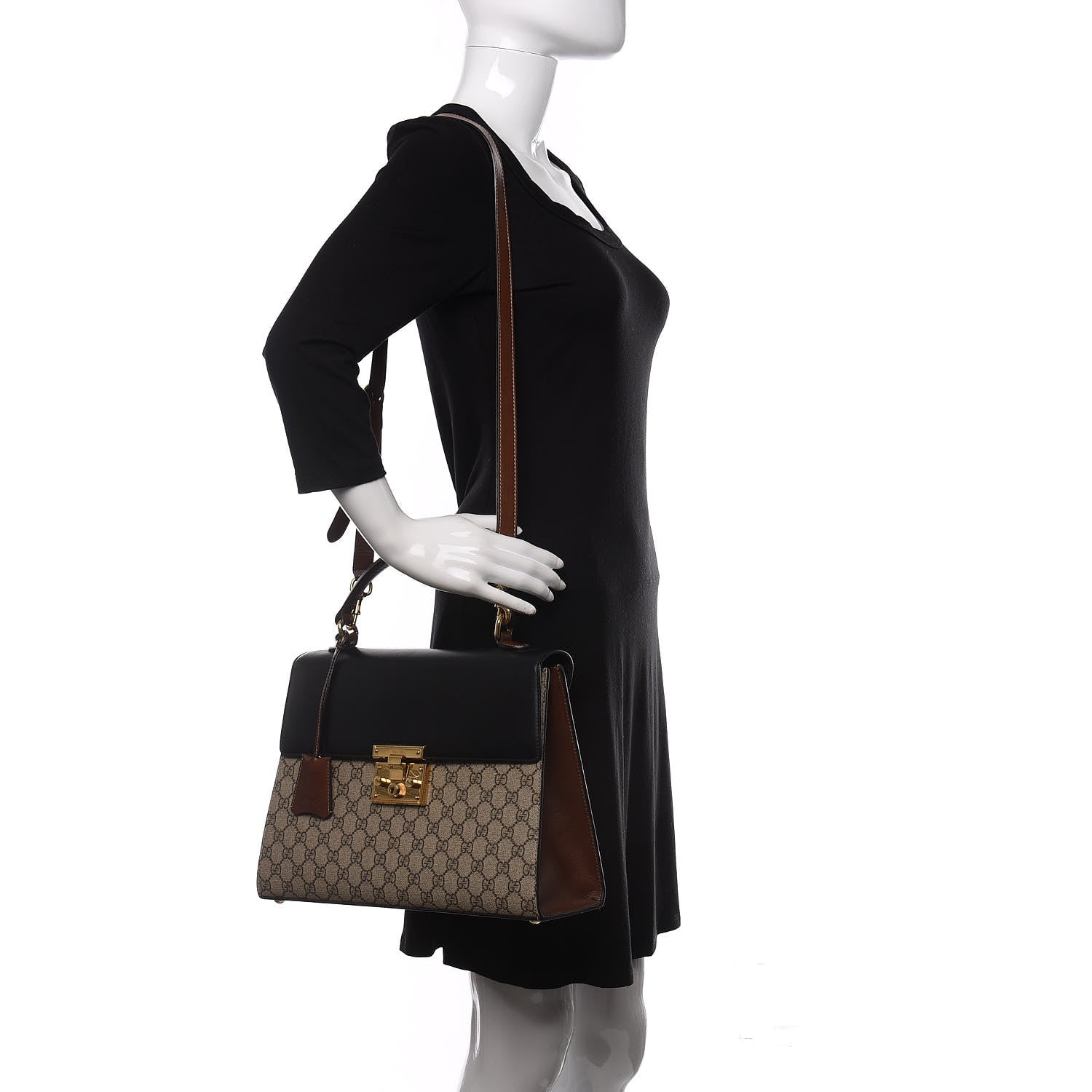 Gucci GG Supreme Monogram Calfskin Medium Padlock Top Handle Bag Beige Black Cuir 2 of 13