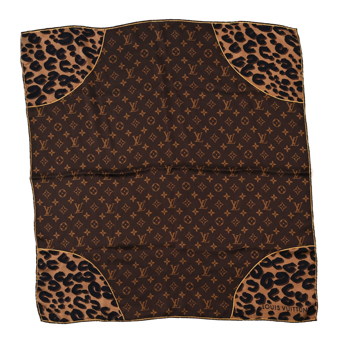 Silk Leopard Monogram Square Scarf