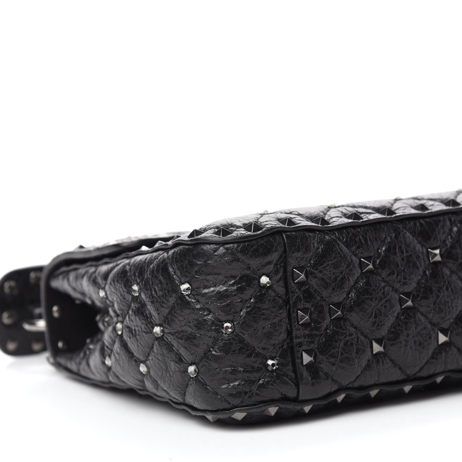 Valentino Garavani Craquele Nappa Medium Rockstud Spike Shoulder Bag Black 6 of 9