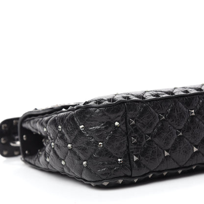 Valentino Garavani Craquele Nappa Medium Rockstud Spike Shoulder Bag Black 6 of 9
