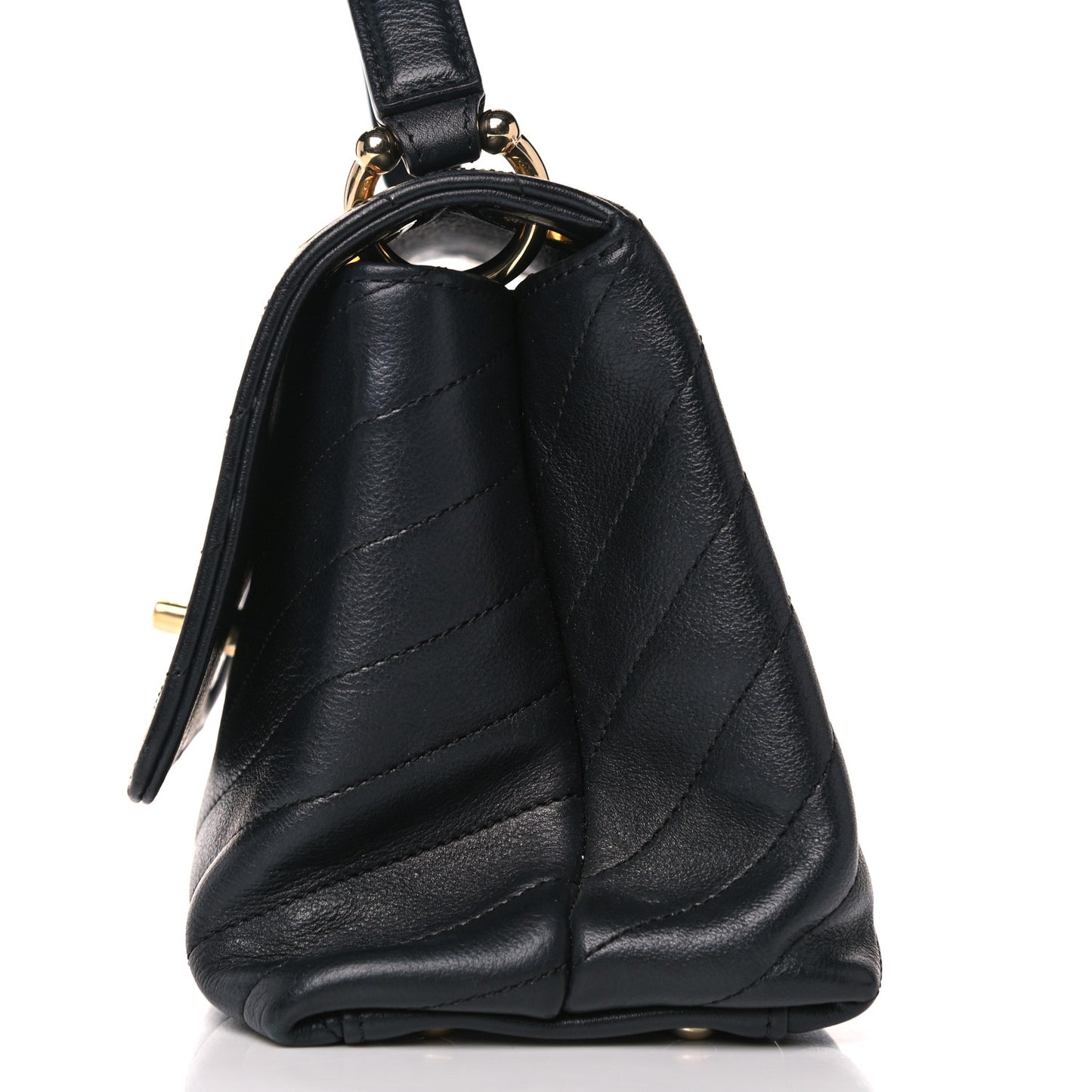 Grained Calfskin Small Chevron Chic Top Handle Flap Black