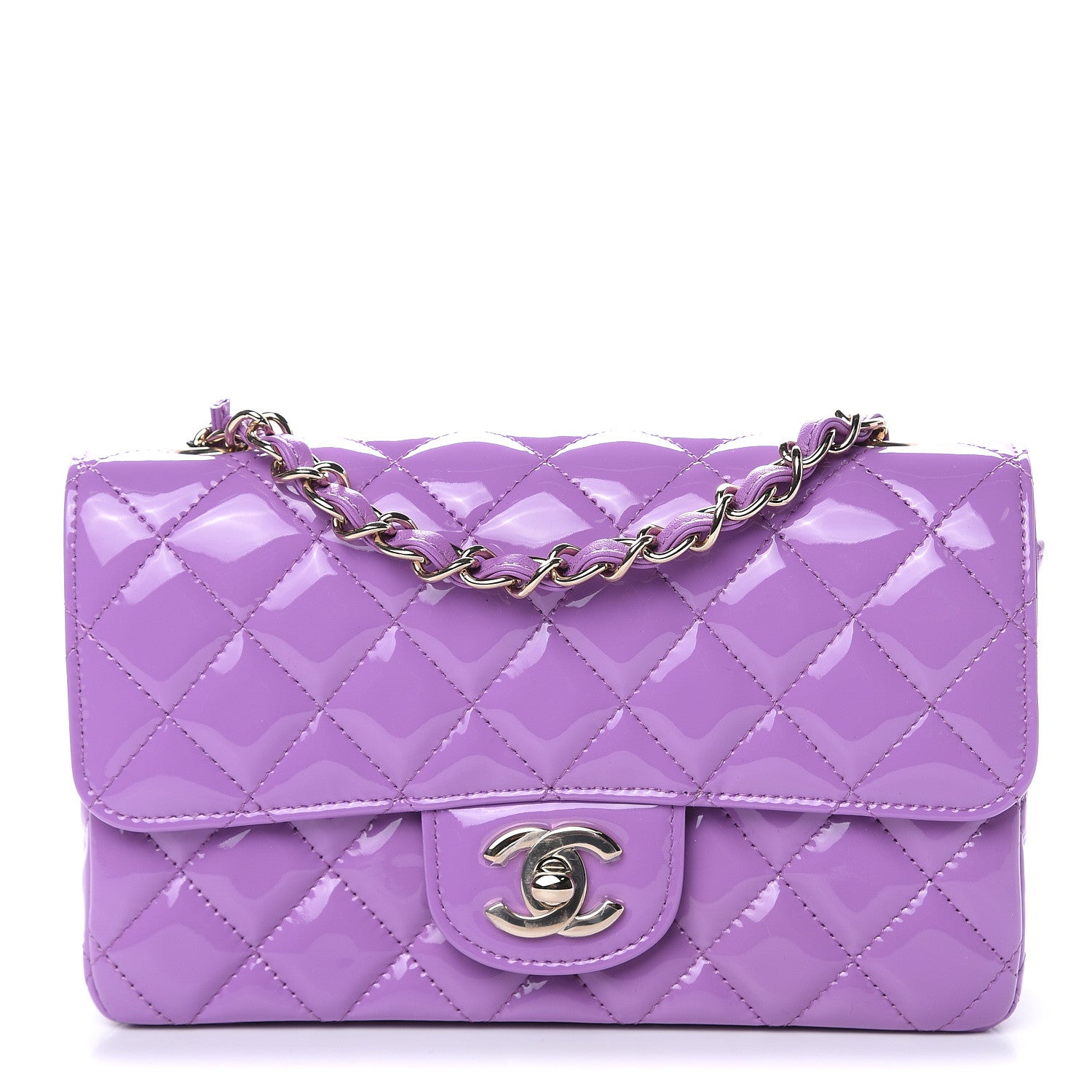 Chanel Patent Quilted Mini Rectangular Flap Purple 1 of 12