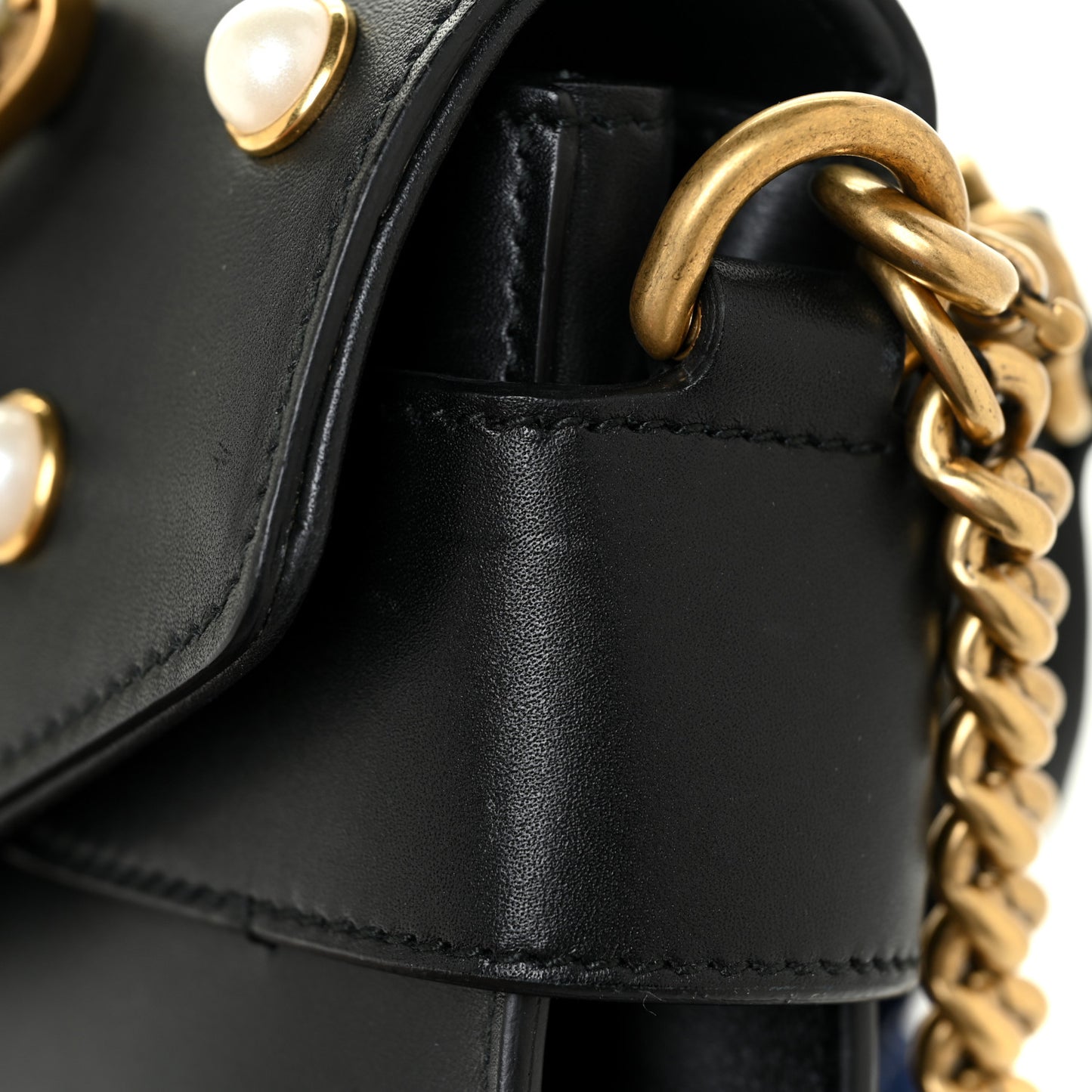 Nappa Pearl Studded Mini Queen Margaret Broadway Shoulder Bag Black