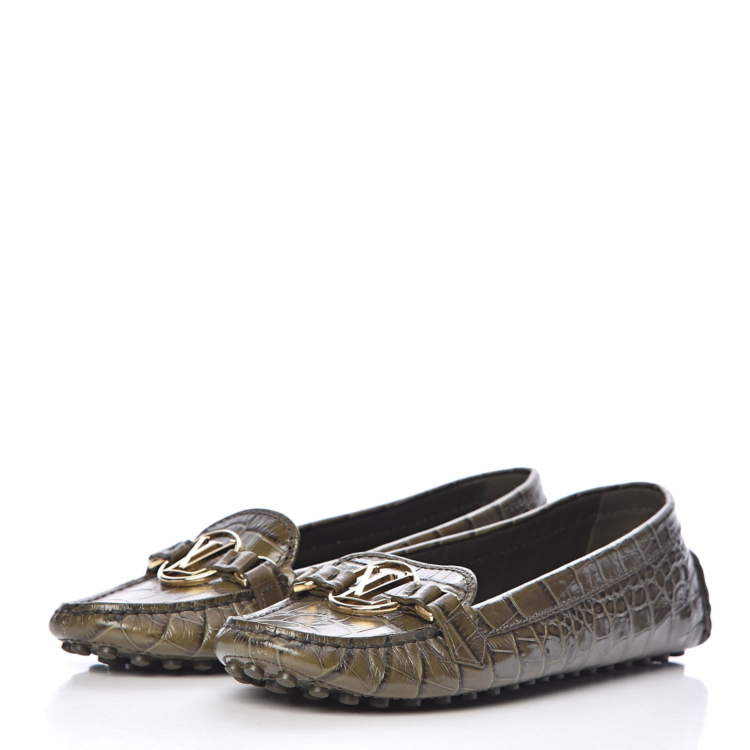 Louis Vuitton Calfskin Crocodile Embossed Dauphine Loafers 37 Green 3 of 8
