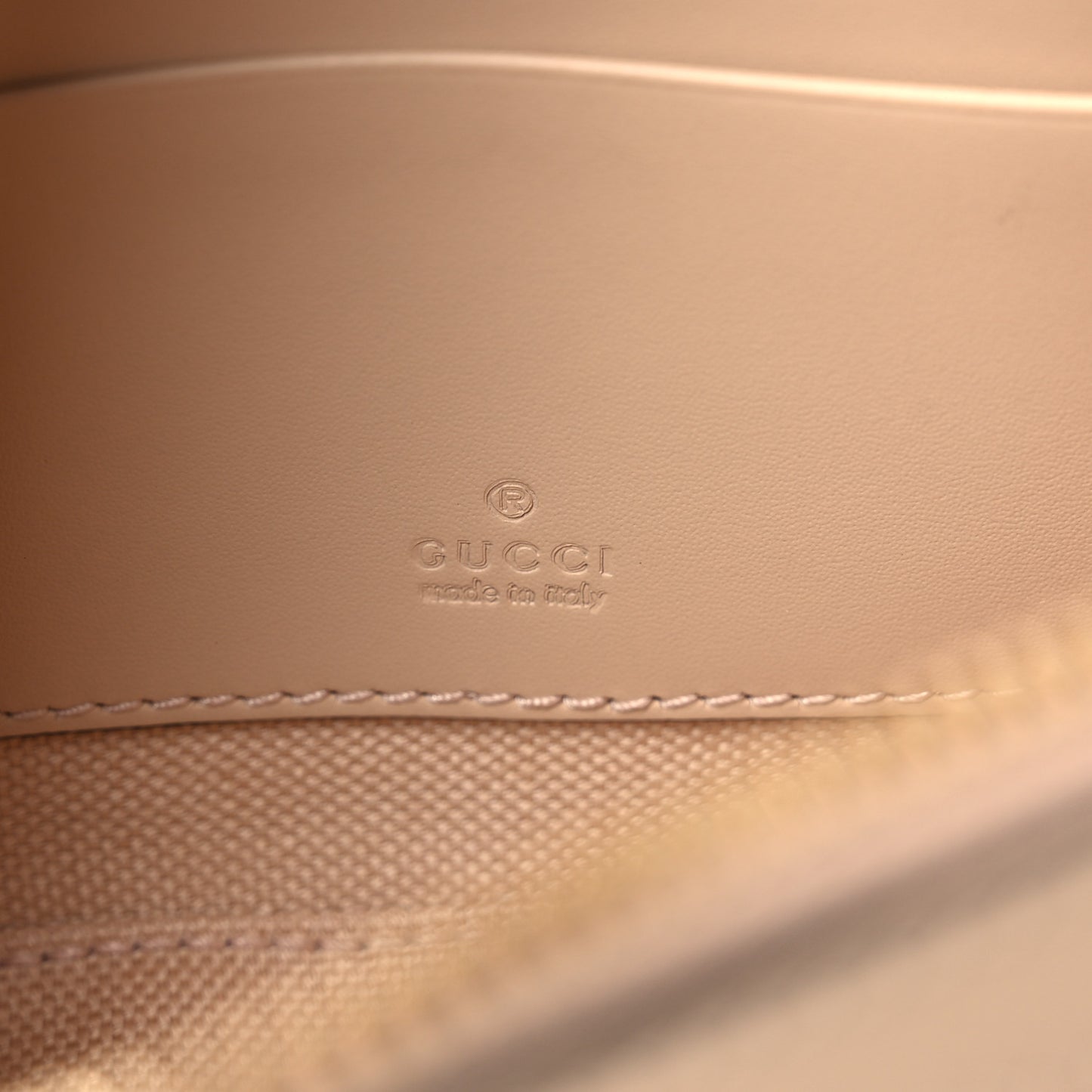 Calfskin GG Super Mini Debossed Chain Wallet Light Beige
