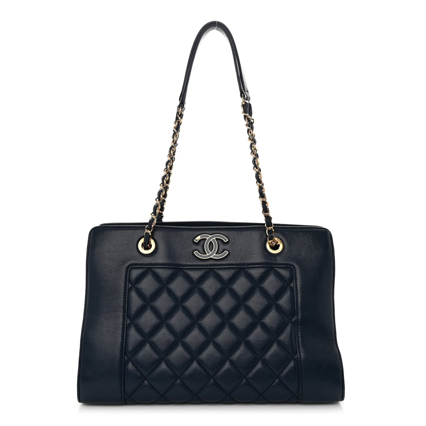 Sheepskin Quilted Mademoiselle Vintage Shopping Tote Navy