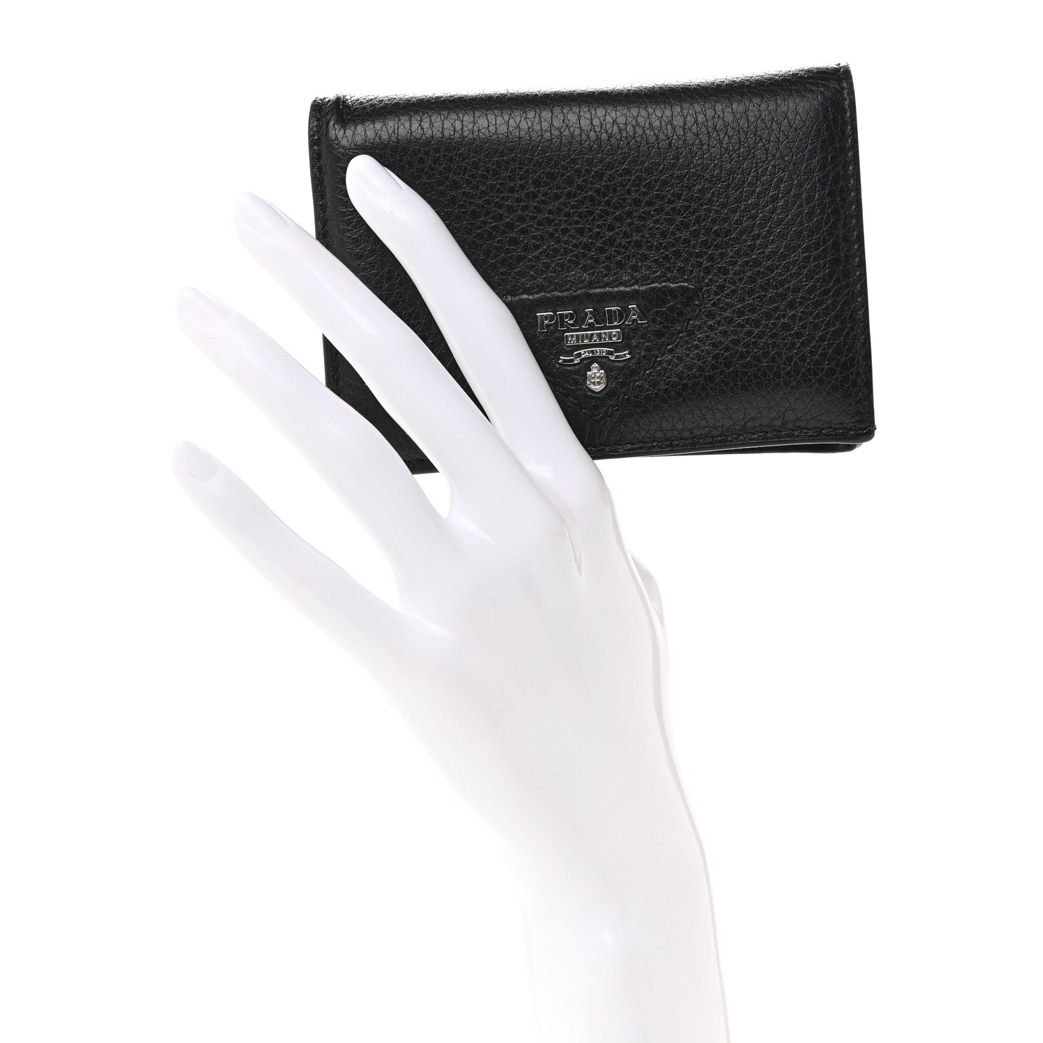 Prada Vitello Daino Triangle Bi-Fold Card Holder Wallet Black 2 of 7