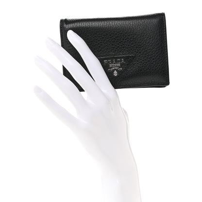 Prada Vitello Daino Triangle Bi-Fold Card Holder Wallet Black 2 of 7