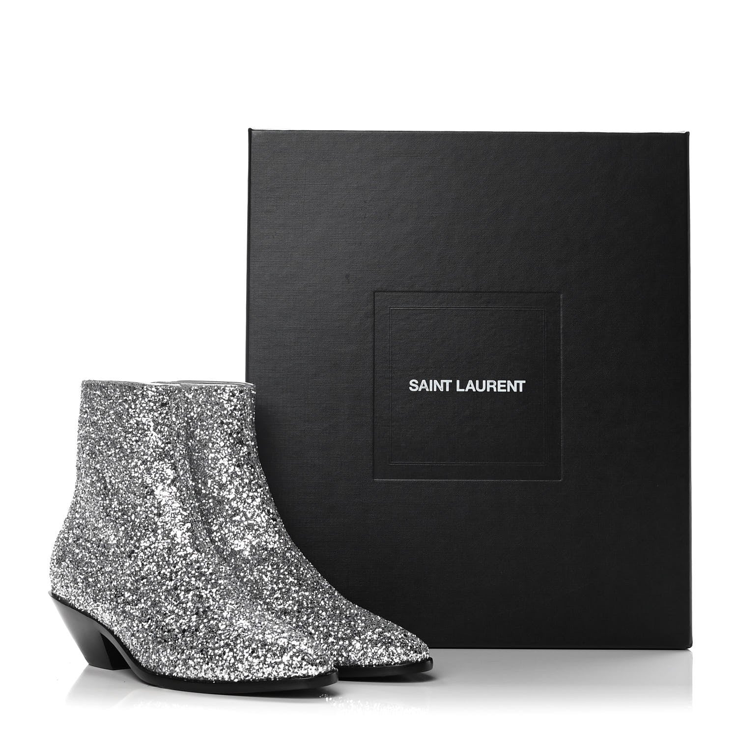 Saint Laurent Glitter Calfskin West 45 Boots 36.5 Silver 10 of 10