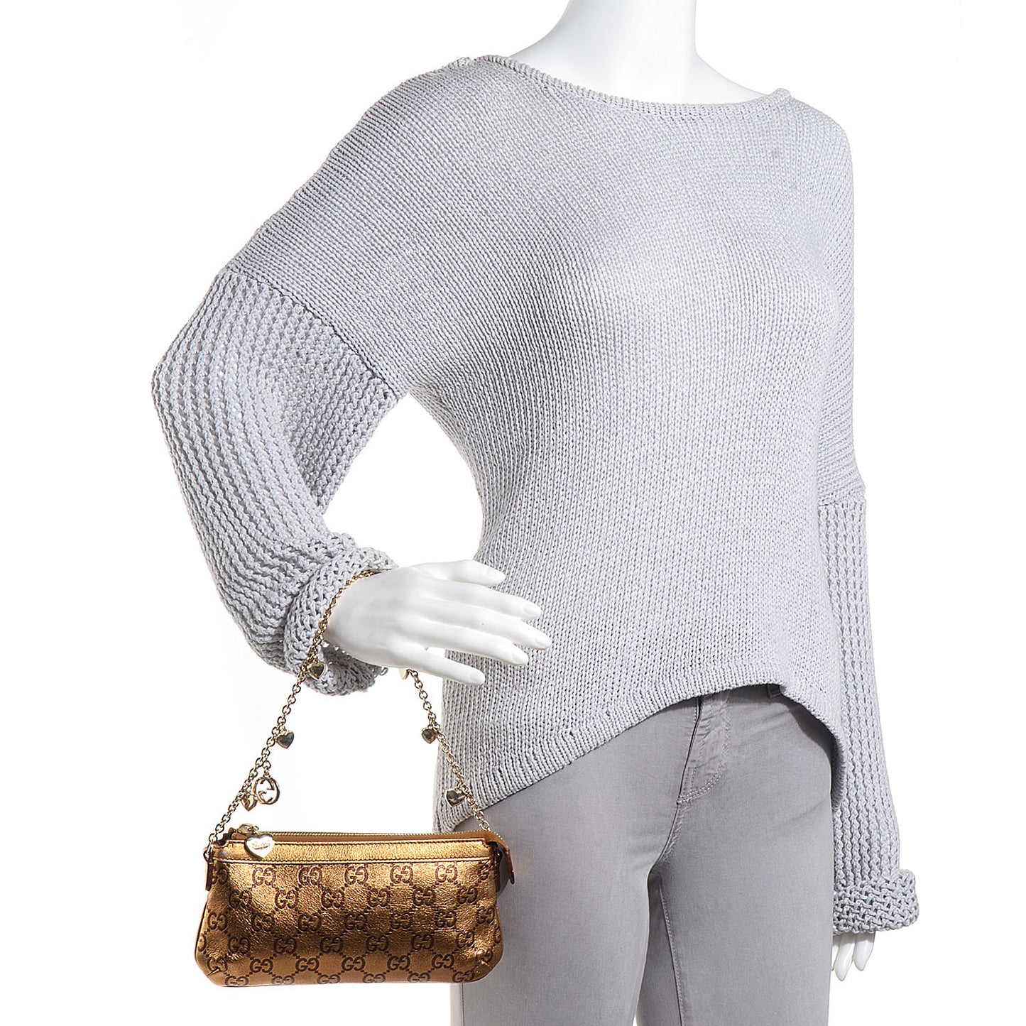 Metallic Guccissima Heart Chain Pochette Bronze