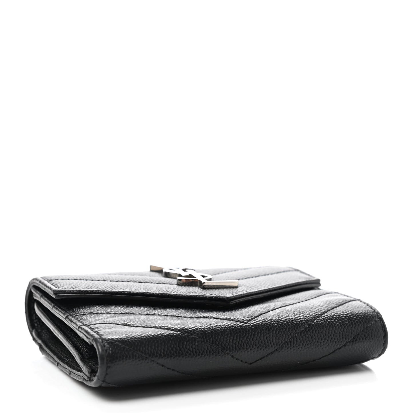 Grain De Poudre Matelasse Chevron Monogram Compact Tri Fold Wallet Black