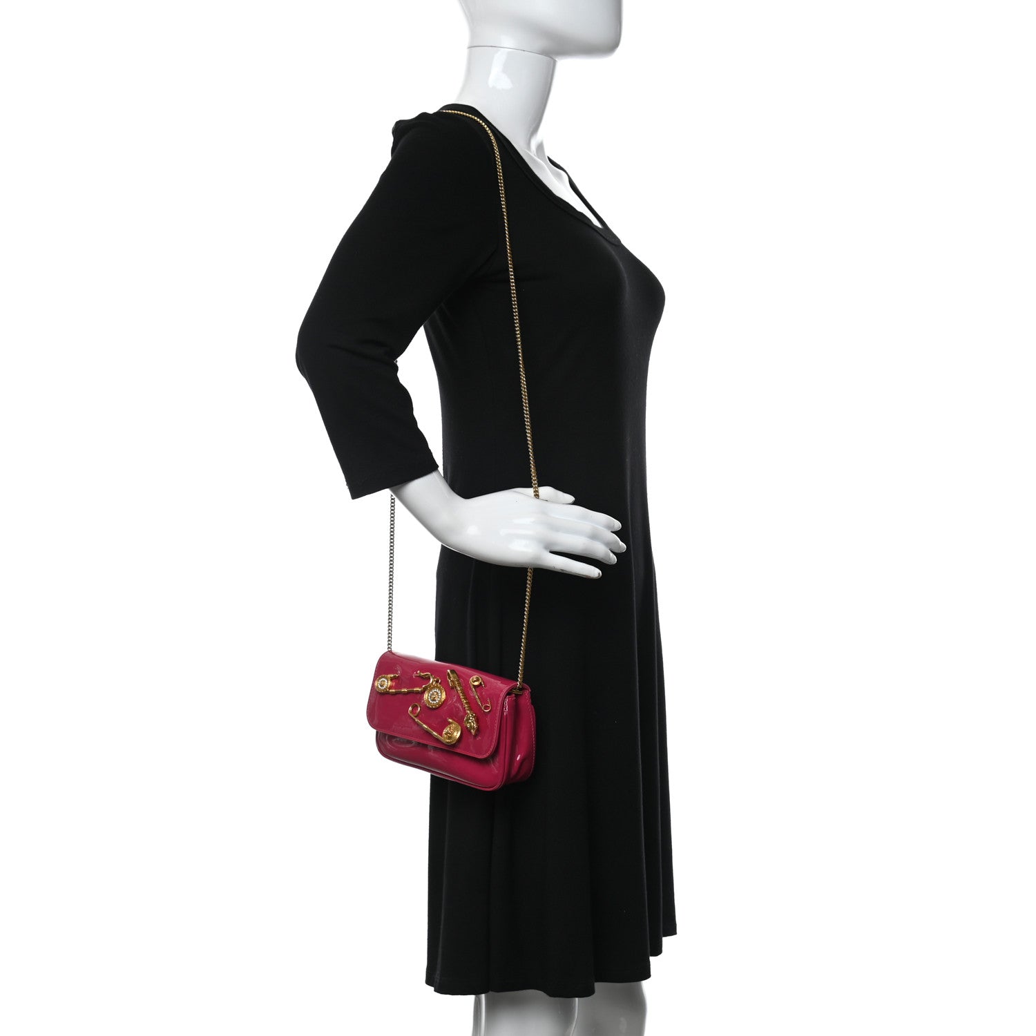 Versace Patent Medusa Safety Pin Embellished Shoulder Bag Pink 3 of 10