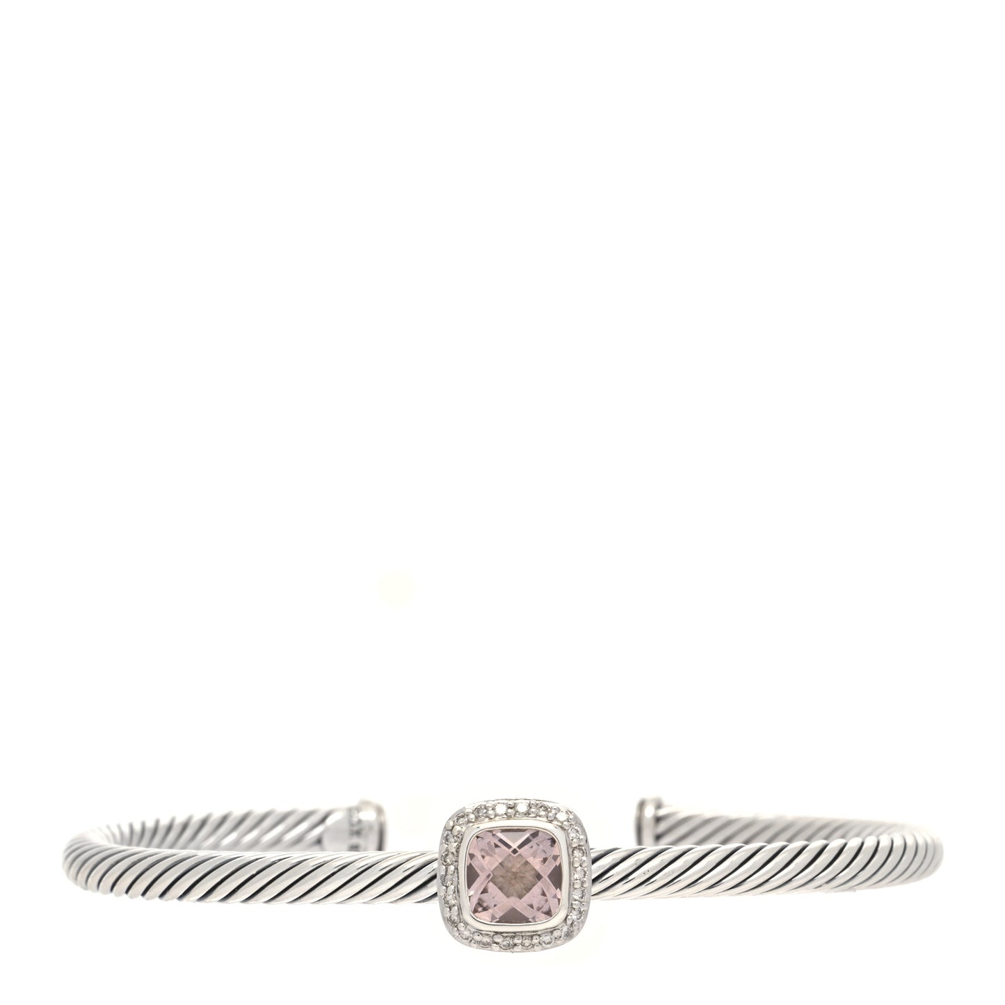 Sterling Silver Diamond Morganite 4mm Noblesse Cable Bracelet
