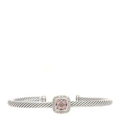 David Yurman Sterling Silver Diamond Morganite 4mm Noblesse Cable Bracelet 1 of 4
