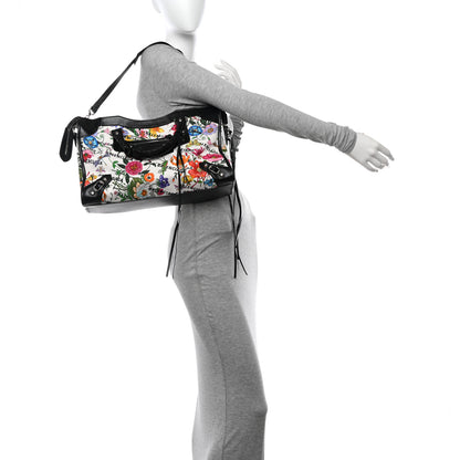 Balenciaga X GUCCI Canvas Azalea Calfskin Flora Logo Print Neo Classic Silver Hardware Medium City White Multicolor Black 2 of 11
