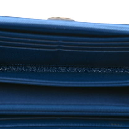 Chanel Caviar Quilted Large Boy Zip Around Wallet Blue 5 of 10
